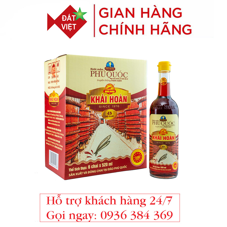 Nước mắm Khải Hoàn Phú Quốc 43 độ đạm 520ml (thùng 6 chai thủy tinh) 2 Nước mắm Khải Hoàn Phú Quốc 43 độ đạm 520ml (thùng 6 chai thủy tinh)